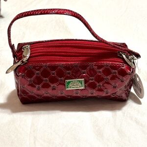 Metallic Quilted Mini Wristlet Purse – Compact Evening Bag Red W/Zippers NWT